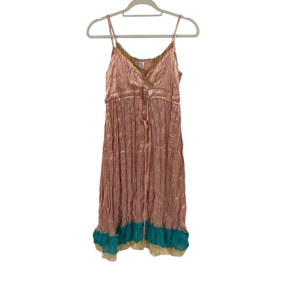 213 layered crinkle pink blue mini dress